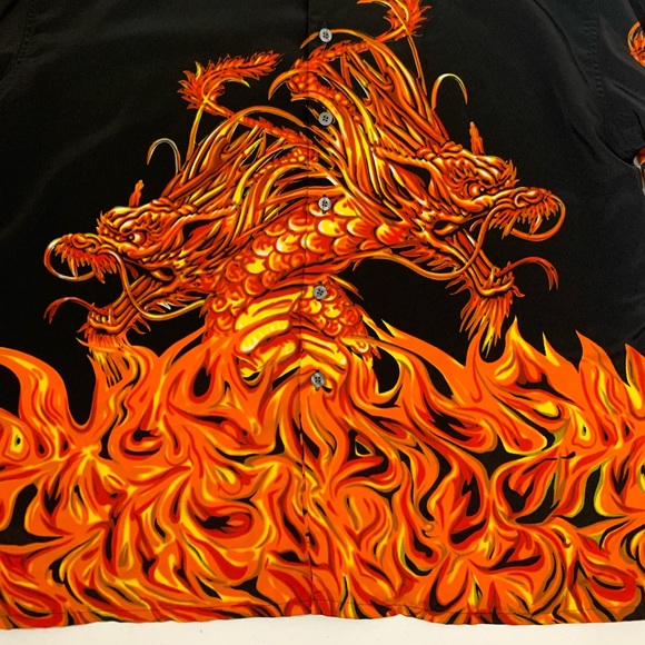 Y2K/90s Flame Dragon Button Up Shirt - XXL - Picture 4 of 9